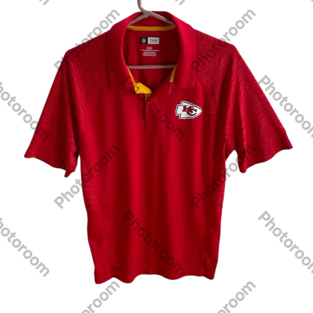 NFL TEAM APPAREL MENS RED SHORT SLEEVE KC CHIEFS POLO SHIRT SIZE LARGE
